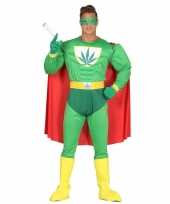 Carnavalspak gespierde superheld marihuana man groen